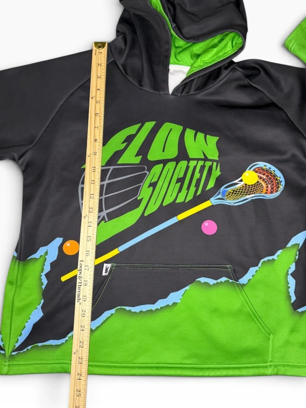 Flow Society Black & Green Lacrosse Themed Hoodie-Youth Medium